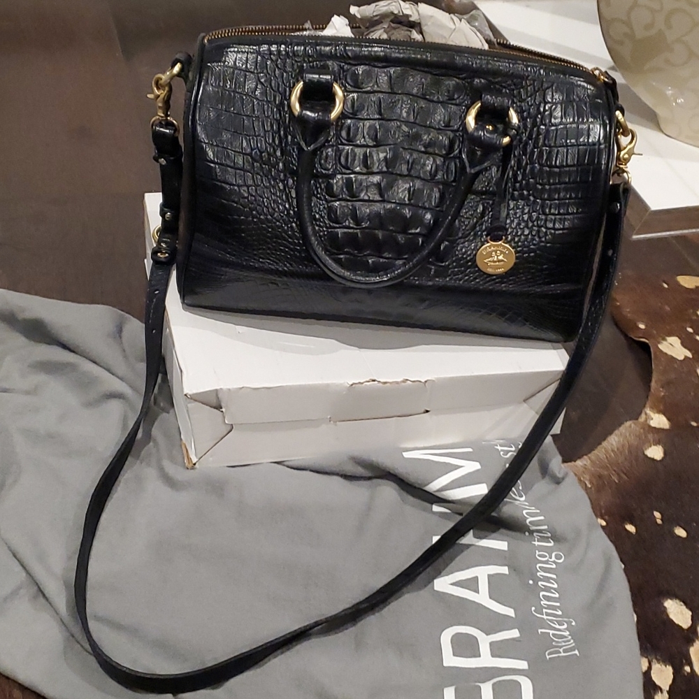 Brahmin Black Croc Embossed Speedy Type Bag
